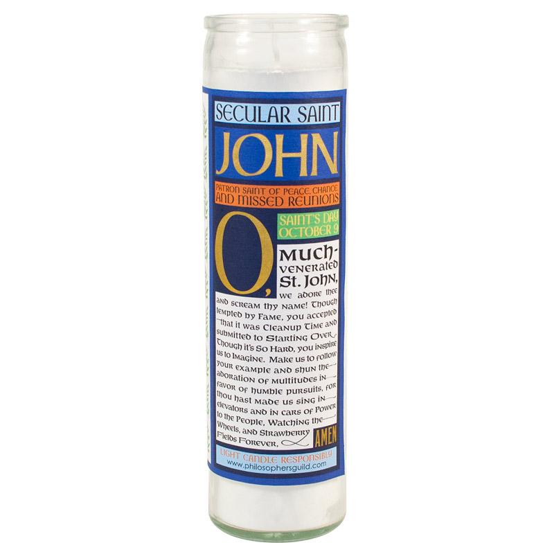 Tall Candle Saint 'John Lennon' votive candle with secular Saint