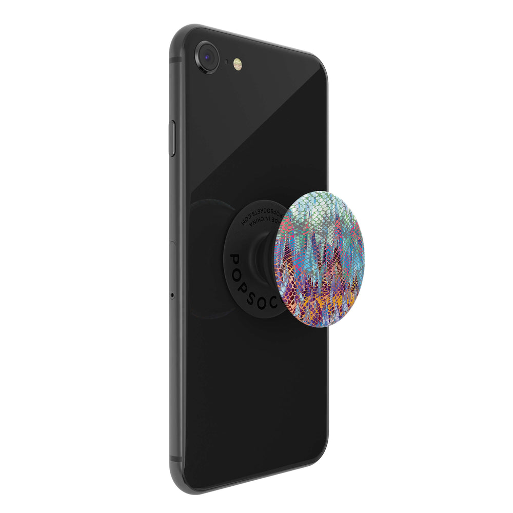 Mobile accessory expanding hand-grip and stand Popsocket in abstract honeycomb print