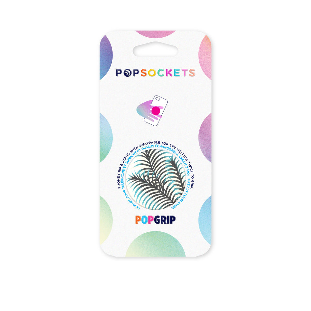 Mobile accessory expanding hand-grip and stand Popsocket in blue black palm leaves