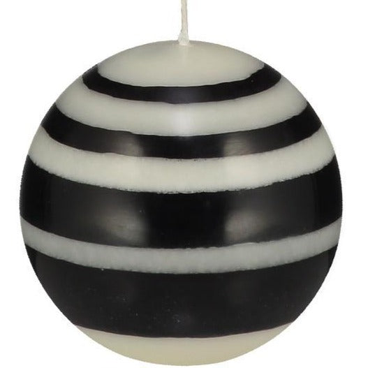 Candle Small Striped Ball Jet Black Pearl White