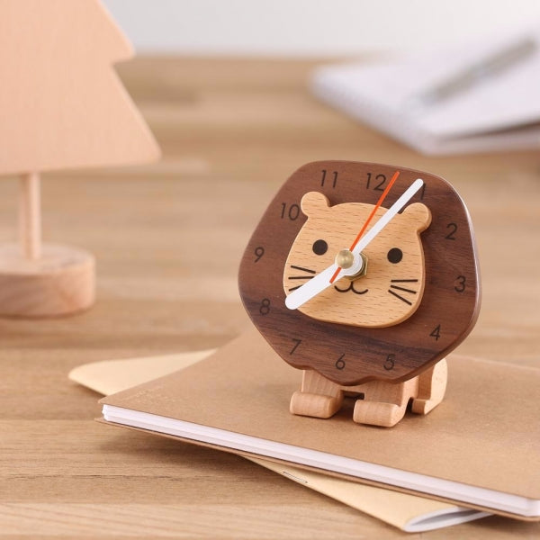 Table Clock Wooden Lion