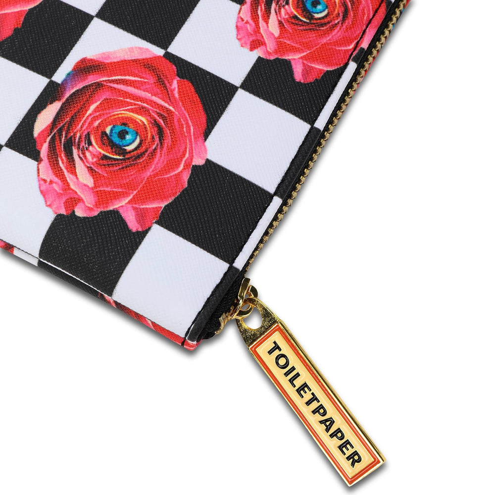 Coin Purse Pouch Seletti Roses on Check Pattern