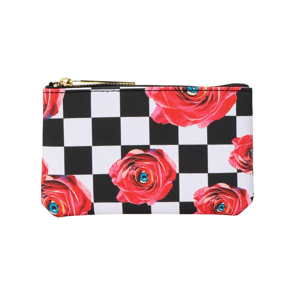 Coin Purse Pouch Seletti Roses on Check Pattern