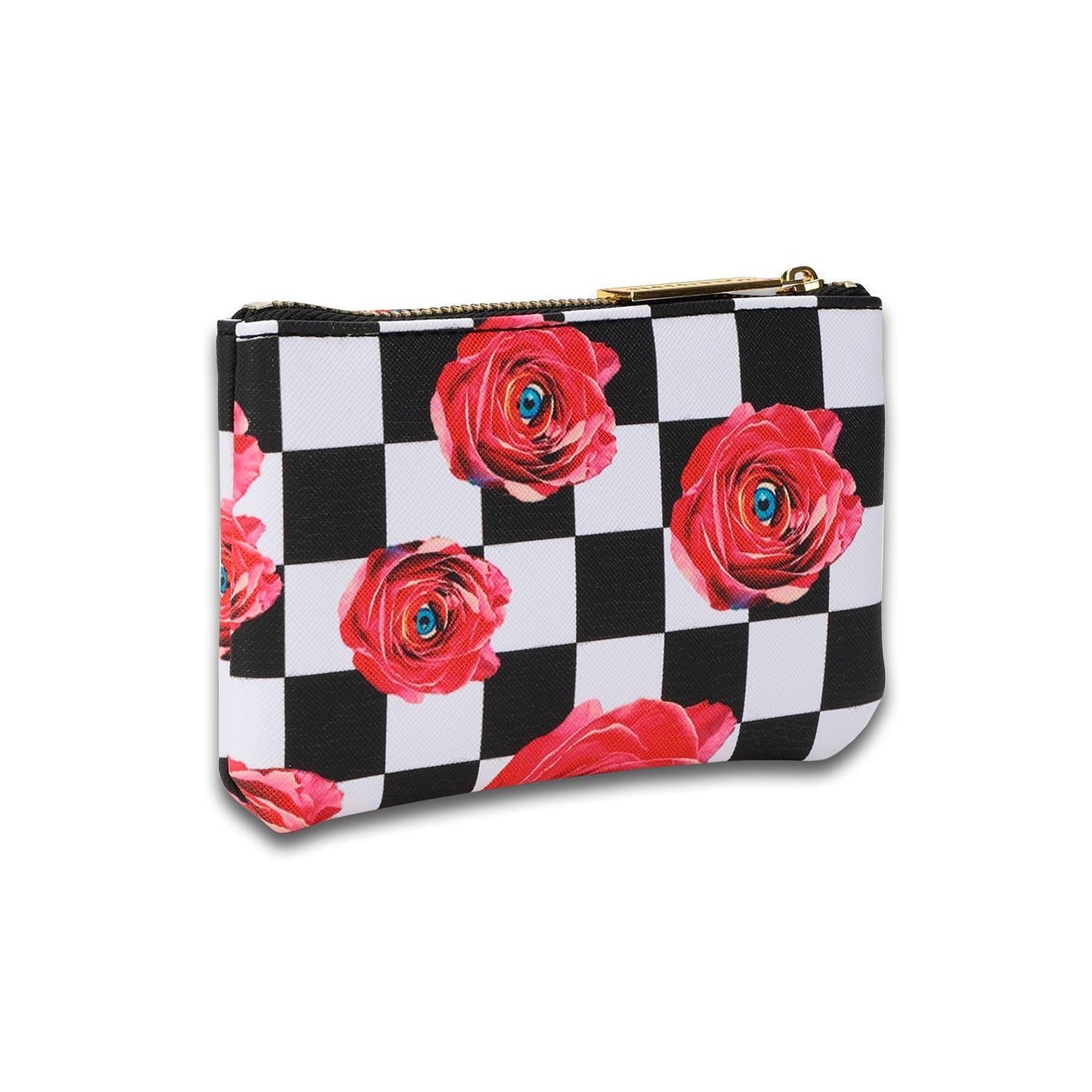 Coin Purse Pouch Seletti Roses on Check Pattern