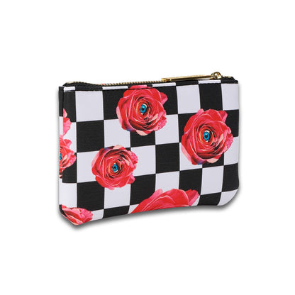 Coin Purse Pouch Seletti Roses on Check Pattern