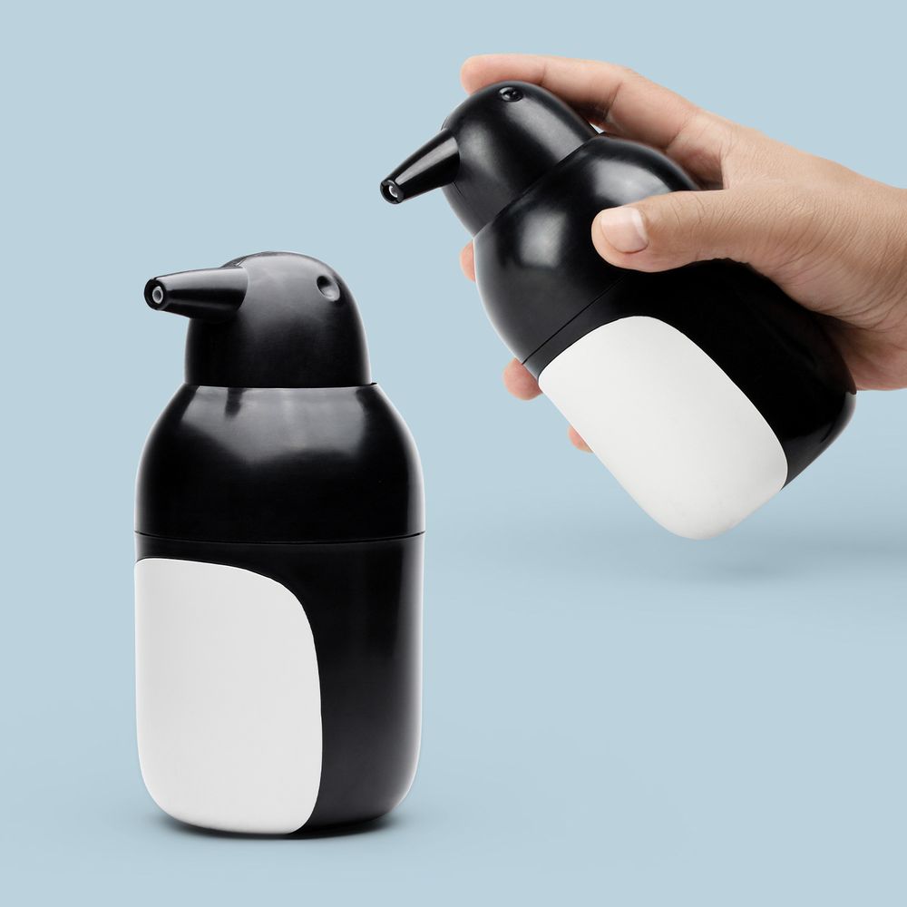 Soap Dispenser Reusable in Penguin Design Black and White