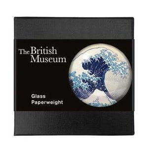 Glass Paperweight Hokusai in Glass Blue and White