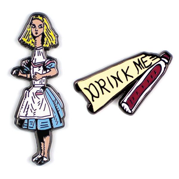 Enamel Pin Badge set of two with Alice in Wonderland