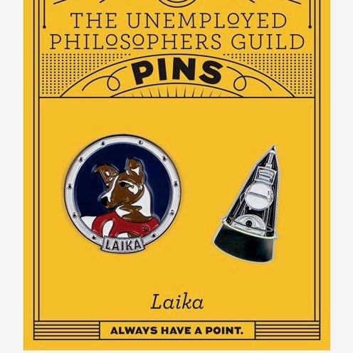 Enamel Pin Badge set of two with Laika space dog and Sputnik 2 satellite