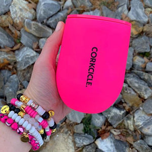 Corkcicle 12oz stemless thermal cup for hot and cold drinks in neon pink