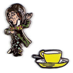 Two Enamel Pin Badge set with Mad Hatter and tea cup
