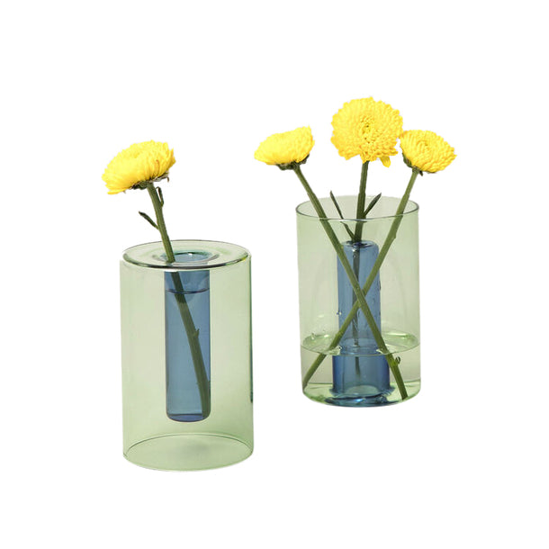 
            
                Load image into Gallery viewer, Glass Vase Reversible Green and Blue Small
            
        