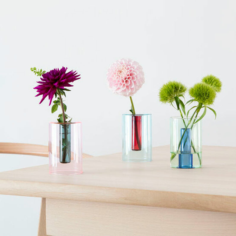 Glass Vase Reversible Green and Blue Small