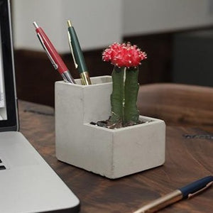 Planter and Pen Holder Desk Tidy Stationery Small Organiser Concrete in Grey