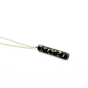 Necklace Black Bar Pendant Gold Speckles