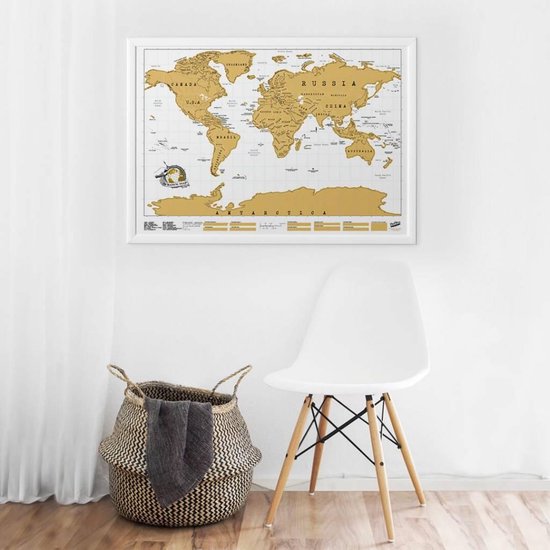 World Scratch Map Framed Gold