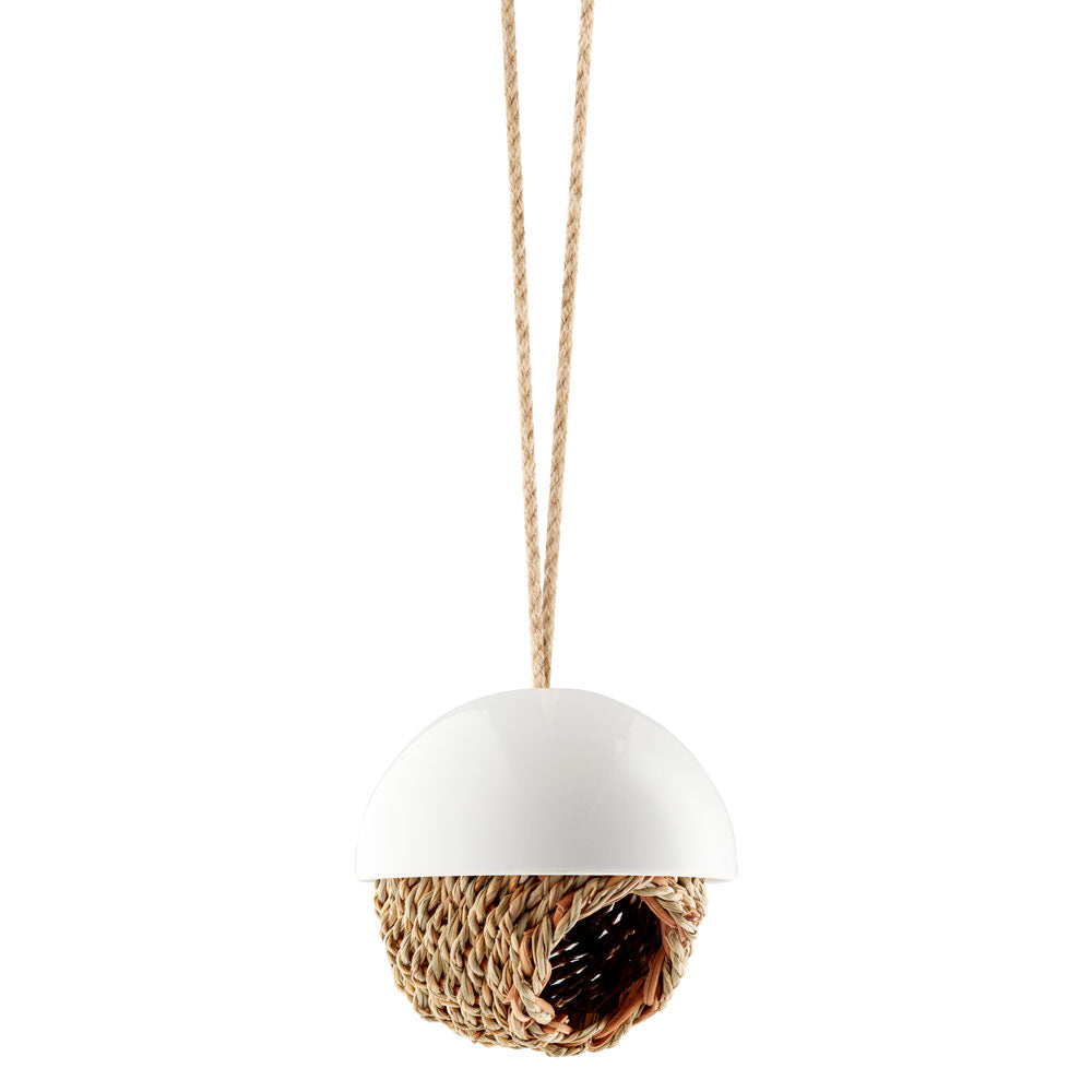 Bird Shelter Porcelain and Woven Rush Hanging Shelter