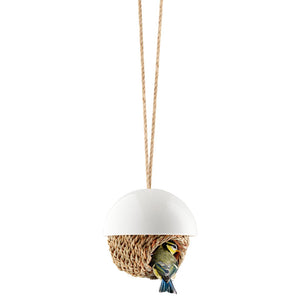 Bird Shelter Porcelain and Woven Rush Hanging Shelter