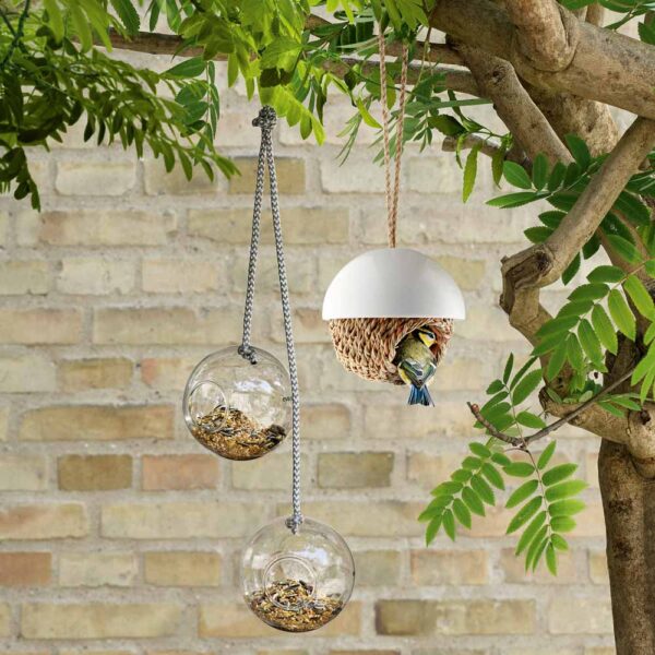 Bird Shelter Porcelain and Woven Rush Hanging Shelter