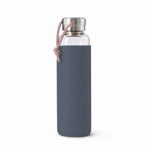Water Bottle Glass Leak Proof Lightweight with Dark Blue Protective Sleeve 600ml