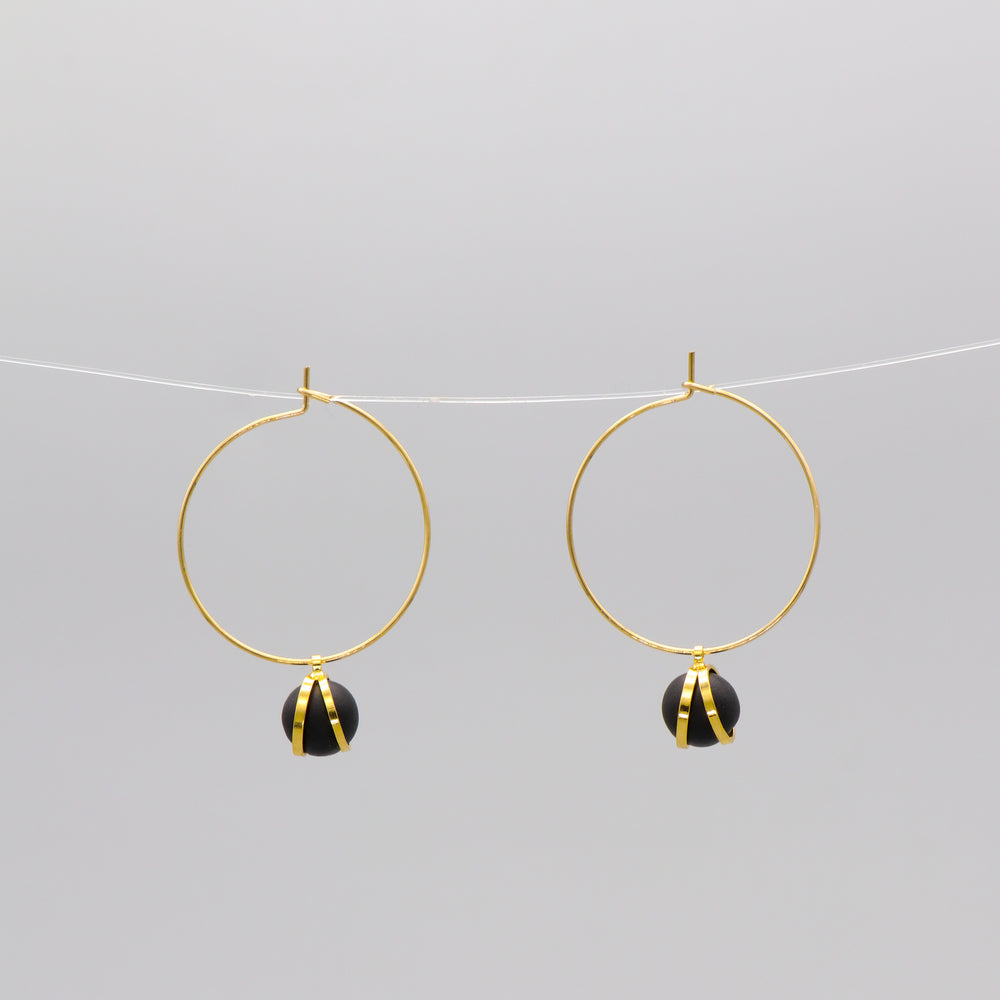 Caged ball charm gold hoop earrings