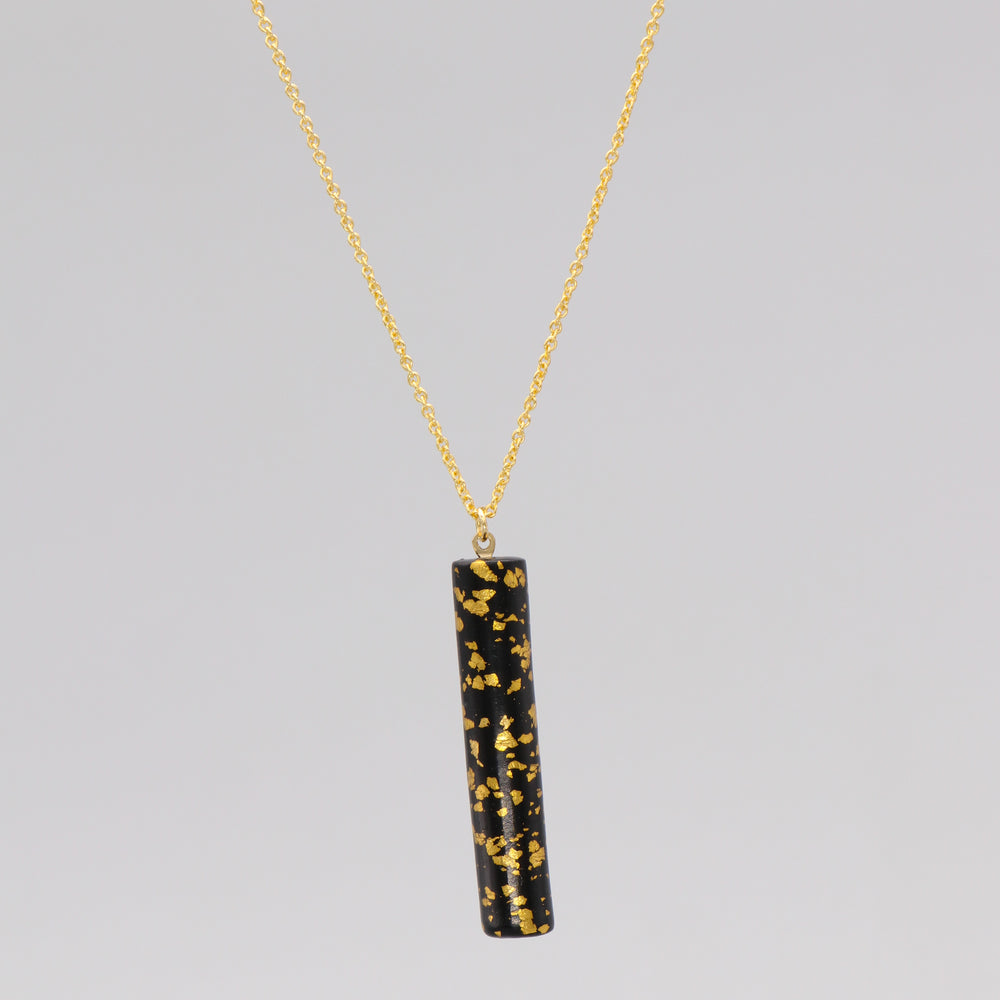 Gold leaf speckled bar pendant necklace