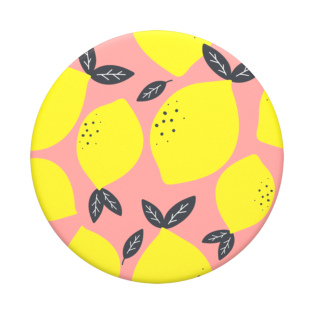 Mobile accessory expanding hand-grip and stand Popsocket in lemon illustration