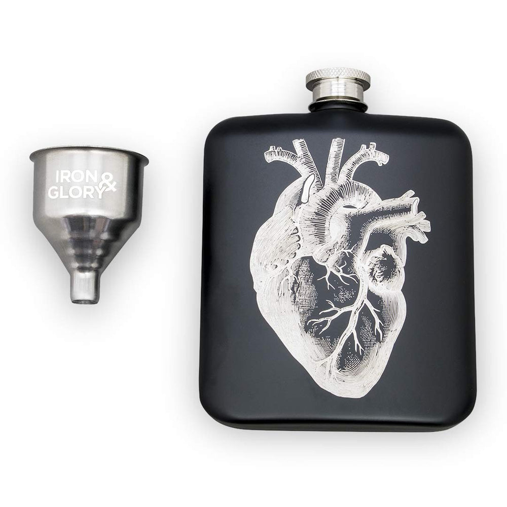 Hip flask 6oz with funnel by Iron and Glory in black