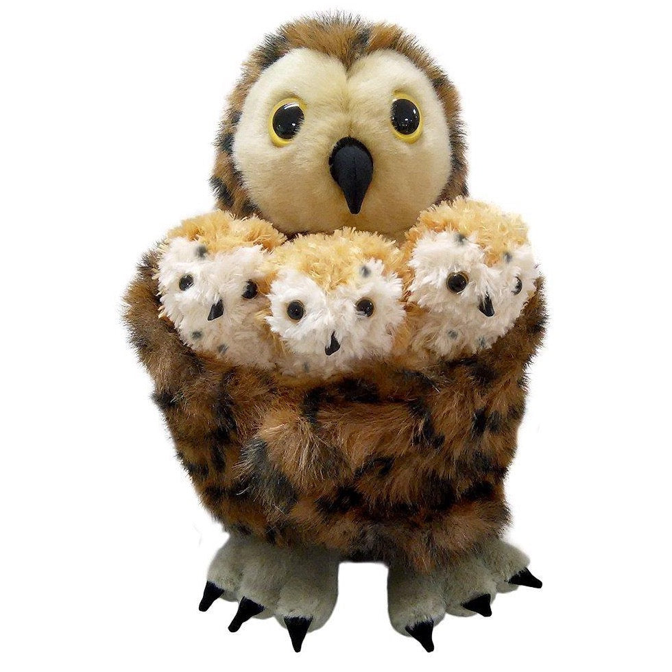 Puppets Tawny Owl Hide Away With Three Babies in Brown and Black Toy