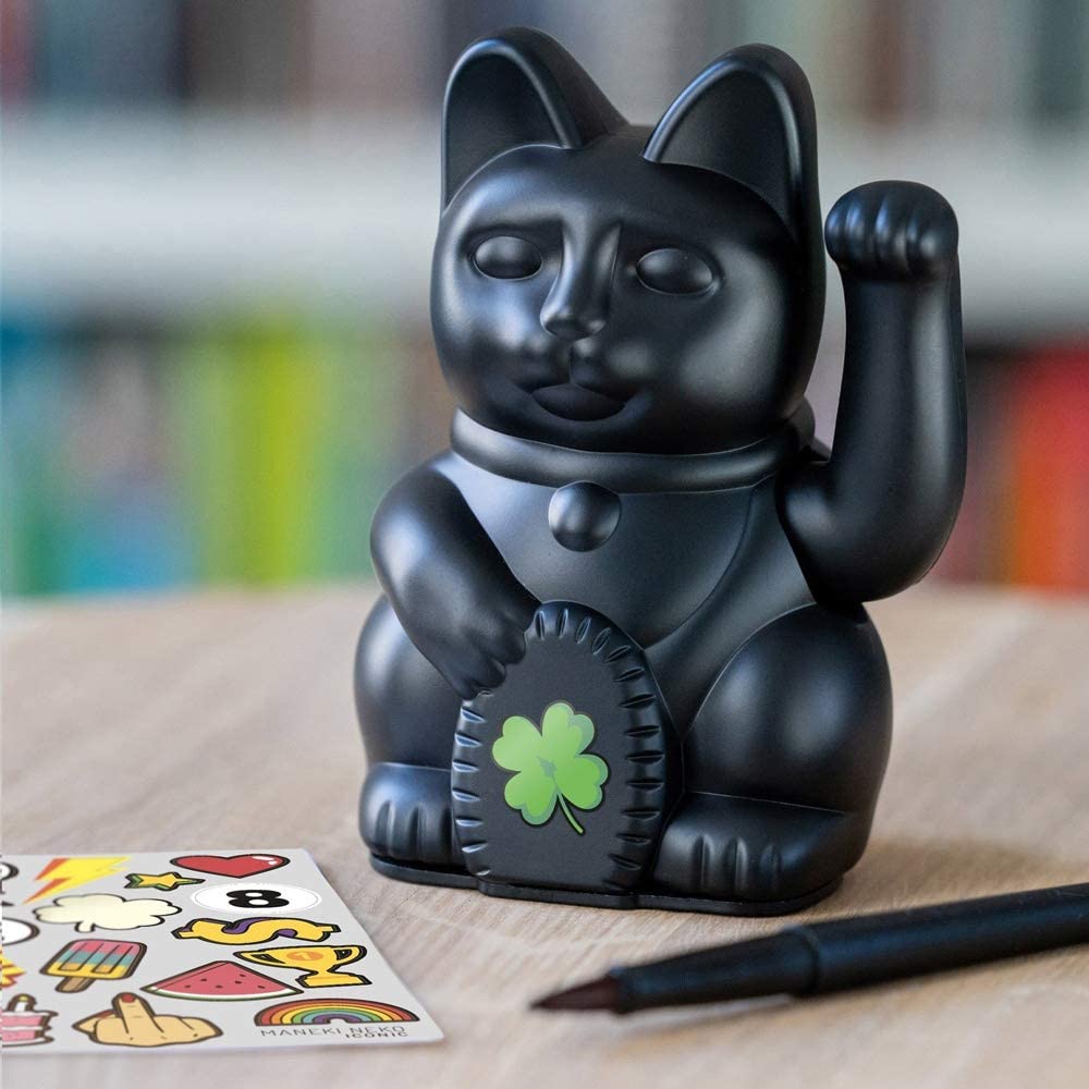 Lucky Cat Waving Arm 'Maneki-Neko' Good Fortune Black DIY Sticker