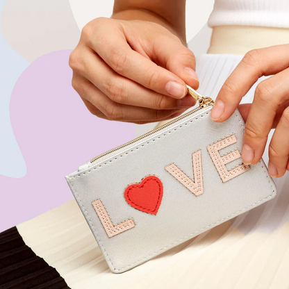 Card Holder Purse 'LOVE' Iridescent Silver Faux Leather Estella Bartlett