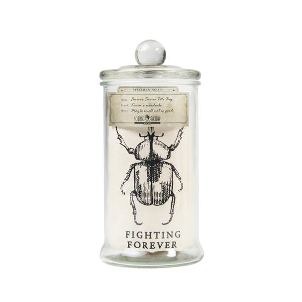 Linen Tote Bag in Glass Specimen Jar Fighting Forever (Beetle)
