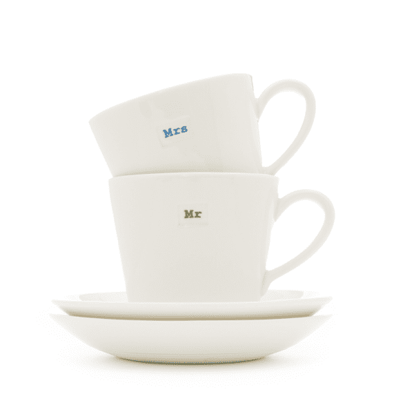 
            
                Load image into Gallery viewer, Couples Espresso Mugs Mr &amp;amp; Mrs Porcelain Keith Brymer Jones White
            
        