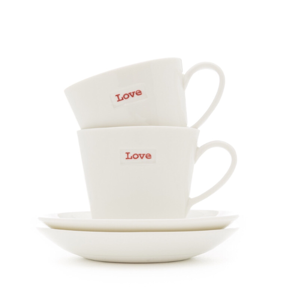 
            
                Load image into Gallery viewer, Love Espresso Cup Saucer Set x2 Porcelain Keith Brymer Jones White
            
        