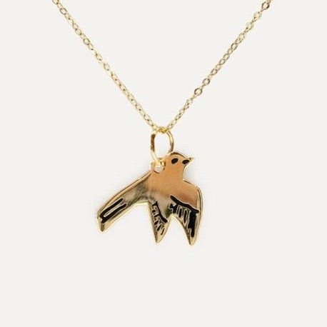 
            
                Load image into Gallery viewer, Necklace with a Swallow bird pendant in gold by Katy Welsh
            
        