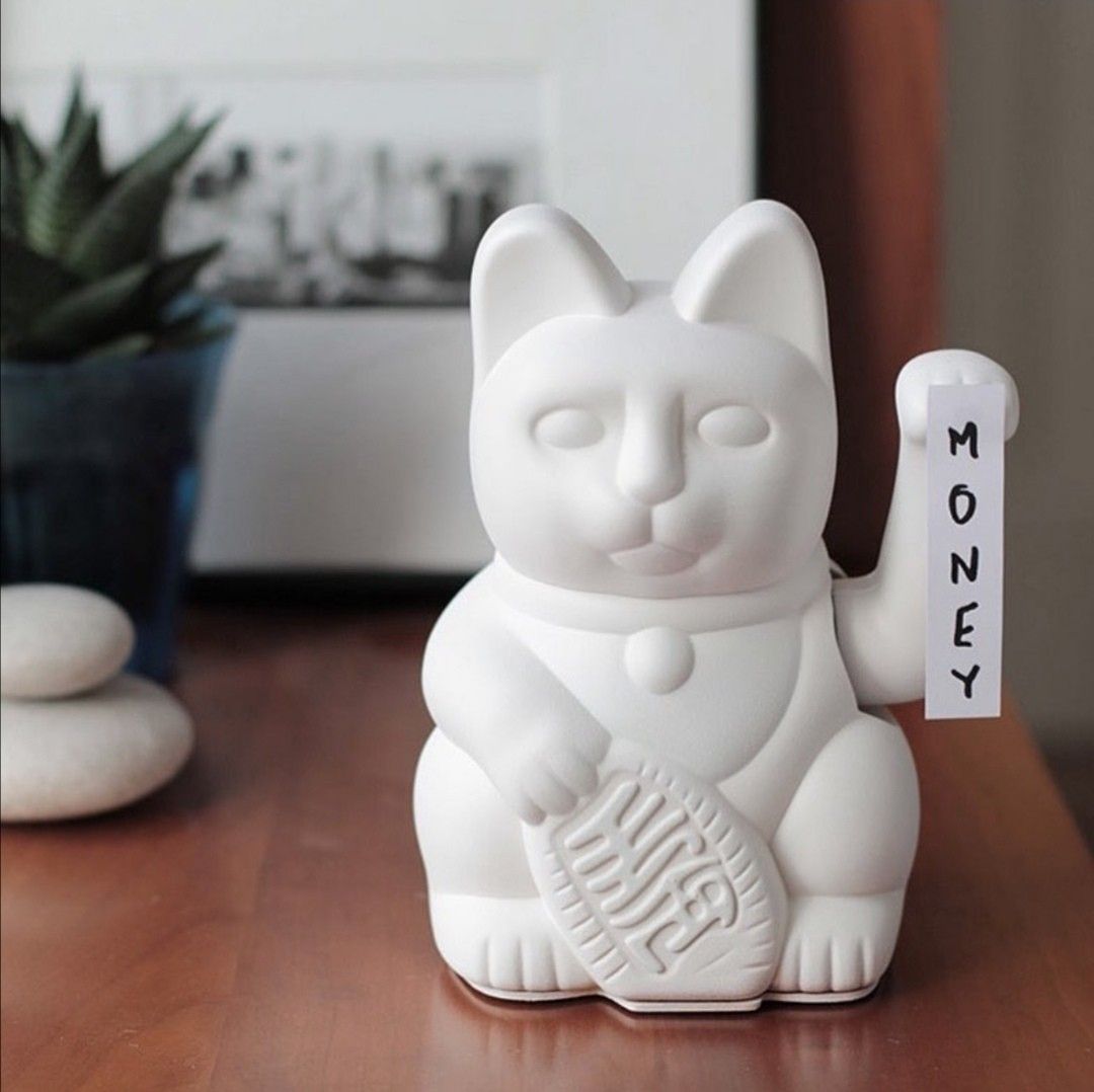 Lucky Cat Waving Arm 'Maneki-Neko' Good Fortune White