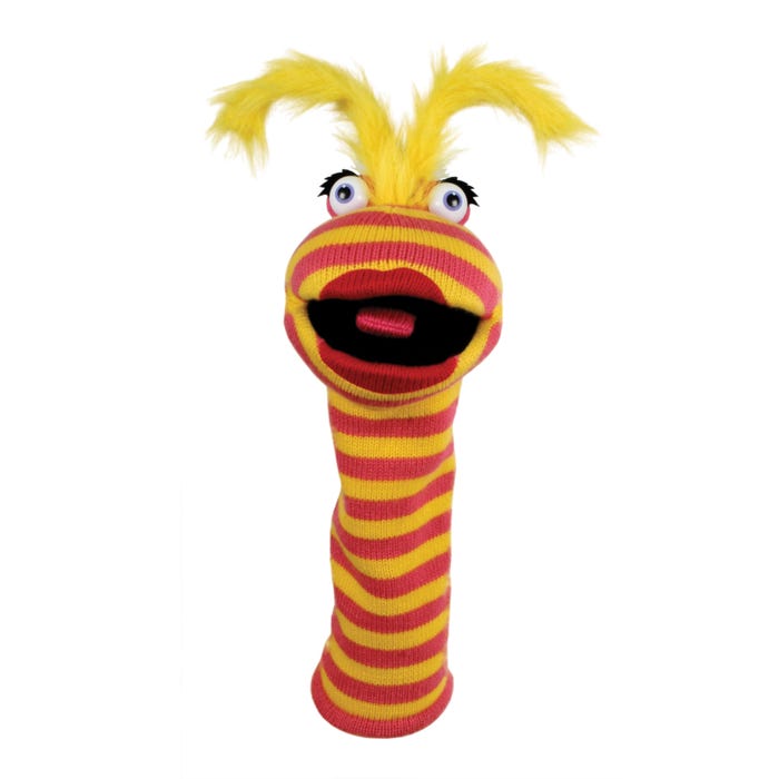 
            
                Load image into Gallery viewer, Lipstick Character Hand Puppet Sockettes in Yellow and Pink
            
        