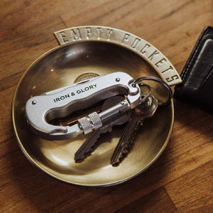 Metal trinket tray key tidy 'Empty Pockets' by Iron and Glory in brass