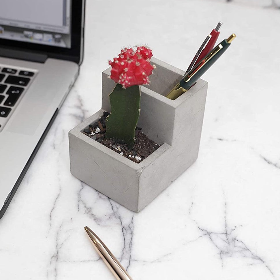 Planter and Pen Holder Desk Tidy Stationery Small Organiser Concrete in Grey