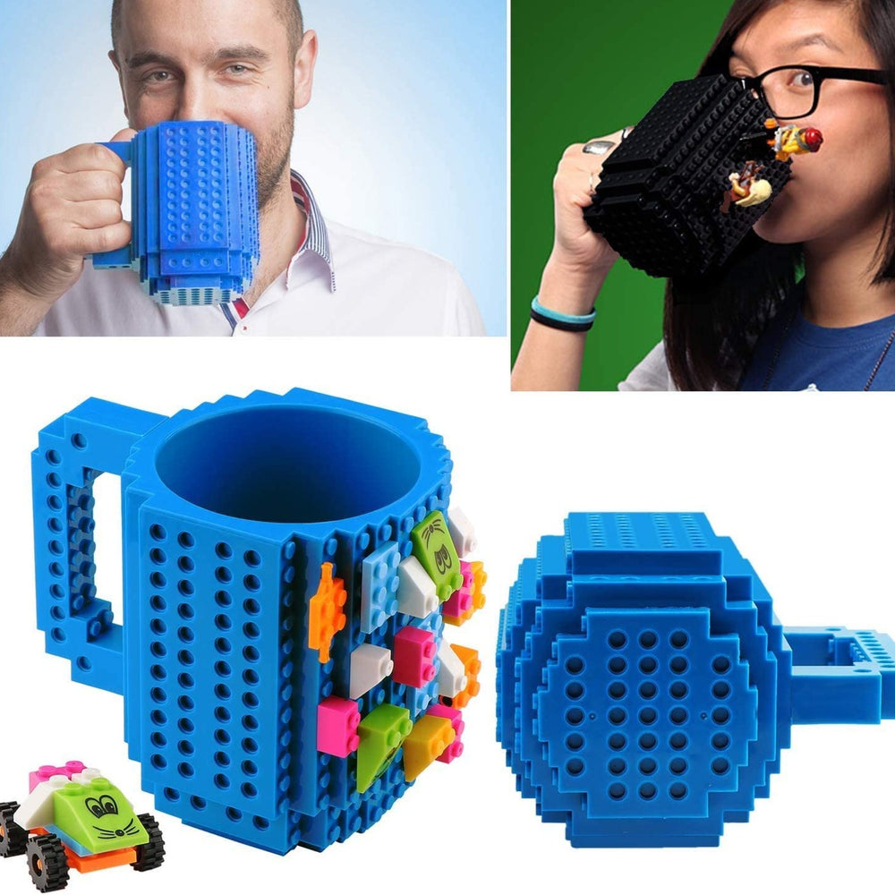 Coffee Mug with Building Blocks Build-on Brick Blue