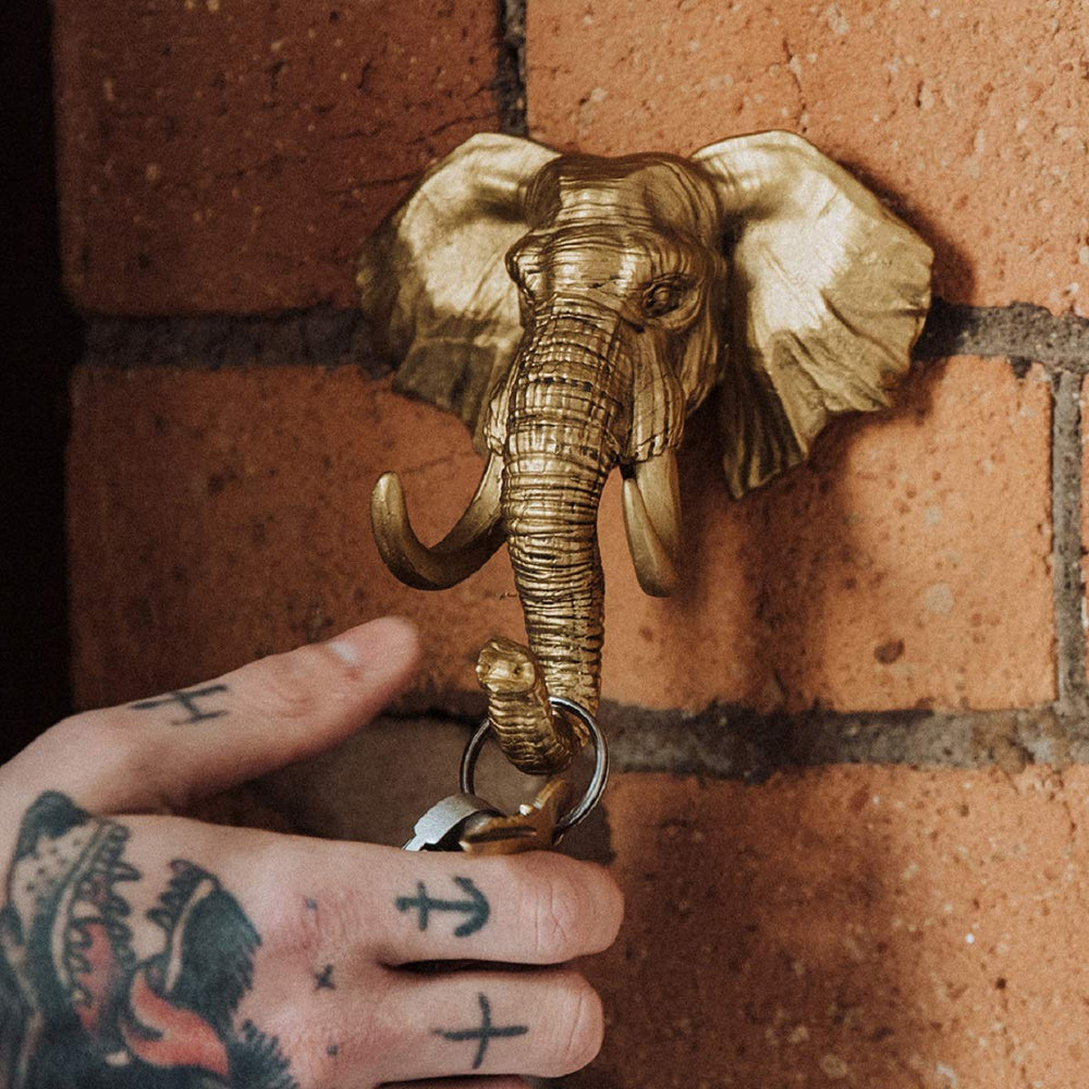 Iron & Glory - Elephant Key Holder For Wall / Key Hanger - Antique Gold Finish