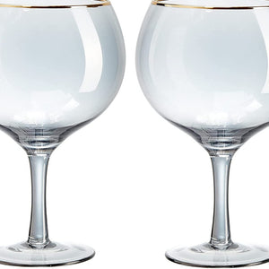 Gin Balloon Glass Black-Tint Gold Rim 2 Pack