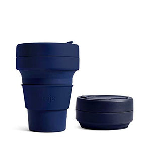 Stojo collapsible cup travel mug 12oz in navy denim