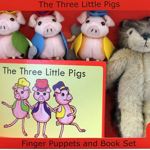 Three Little Pigs Finger Puppet Story-Telling Set Red