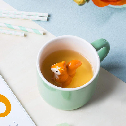 Squirrel Mug Porcelain Animal Squirrel Inside in Green