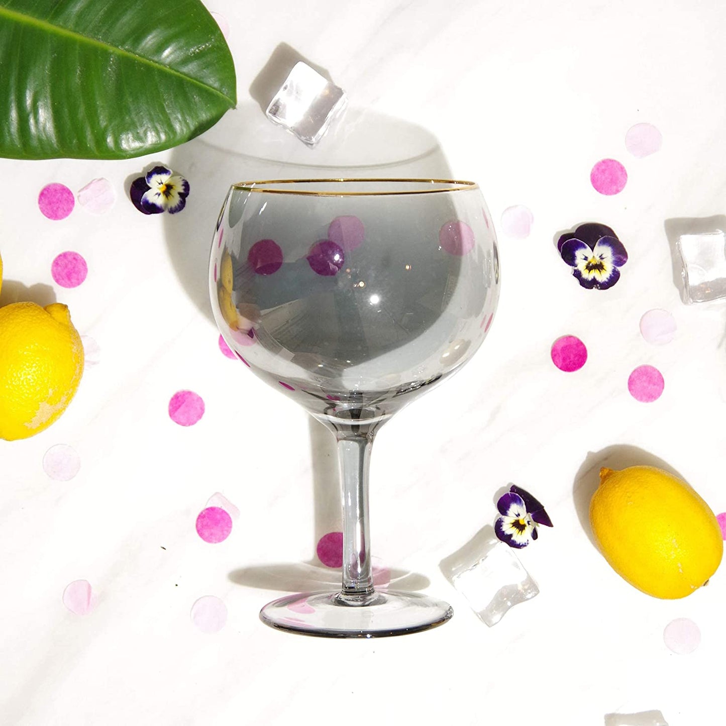 Gin Balloon Glass Black-Tint Gold Rim 2 Pack