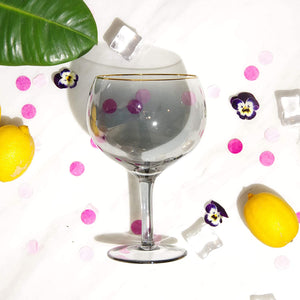 Gin Balloon Glass Black-Tint Gold Rim 2 Pack