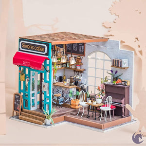 Miniature DIY Coffee Shop Scene Kit Wood 3D Puzzle Model