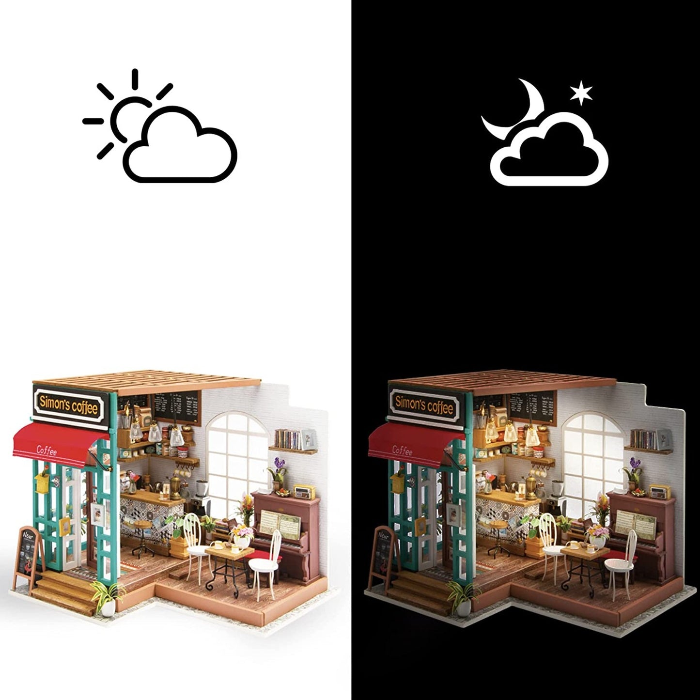 Miniature DIY Coffee Shop Scene Kit Wood 3D Puzzle Model