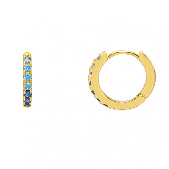 Earrings CZ Mini Hoop Ombre Blue Gold Plated